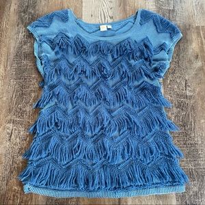 Anthropologie yellow bird fringe sweater L
